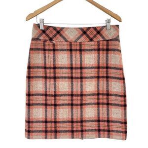 LL Bean A Line Knee Length Wool Skirt Women Size 10 Favorite Fit Red Pink Plaid